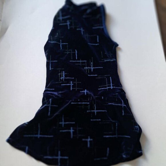Mondor sleeveless velour figure skating dress navy blue with motifs size 8-10 - Picture 1 of 4
